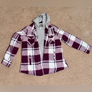 Natural Reflections Maroon and White Plaid Utility Jacket